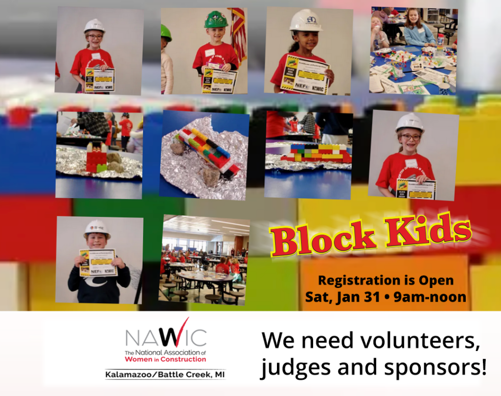 Elementary age children creating projects using Legos interlocking block to compete in a national Block Kids program